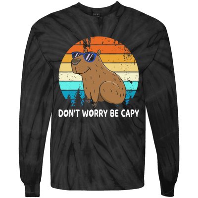 DonT Worry Be Capy Distressed Capybara Styles Animal Lover Tie-Dye Long Sleeve Shirt