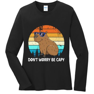 DonT Worry Be Capy Distressed Capybara Styles Animal Lover Ladies Long Sleeve Shirt