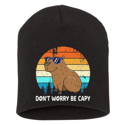 DonT Worry Be Capy Distressed Capybara Styles Animal Lover Short Acrylic Beanie