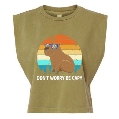DonT Worry Be Capy Distressed Capybara Styles Animal Lover Garment-Dyed Women's Muscle Tee