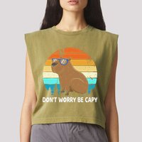 DonT Worry Be Capy Distressed Capybara Styles Animal Lover Garment-Dyed Women's Muscle Tee