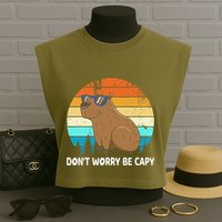 DonT Worry Be Capy Distressed Capybara Styles Animal Lover Garment-Dyed Women's Muscle Tee