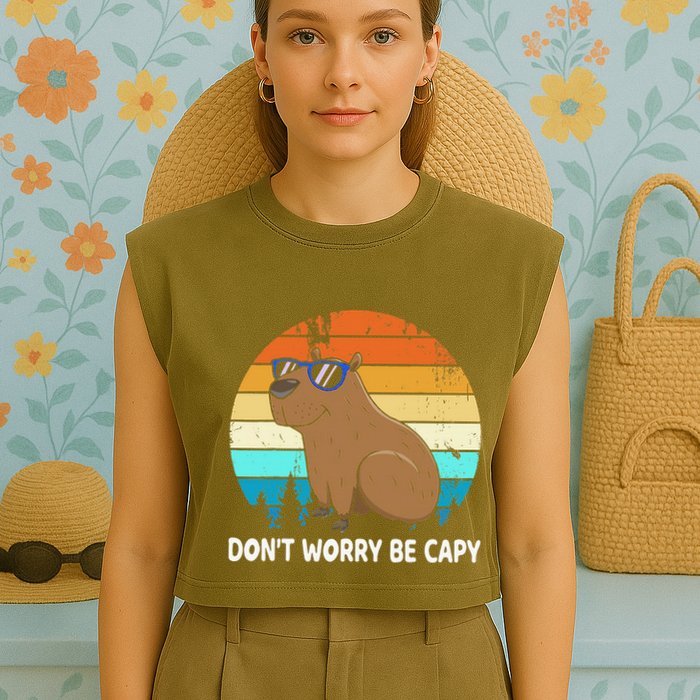 DonT Worry Be Capy Distressed Capybara Styles Animal Lover Garment-Dyed Women's Muscle Tee