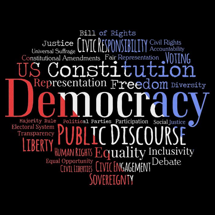 Democracy Word Cloud Art Election Red White And Blue Stripe Pom Pom Beanie