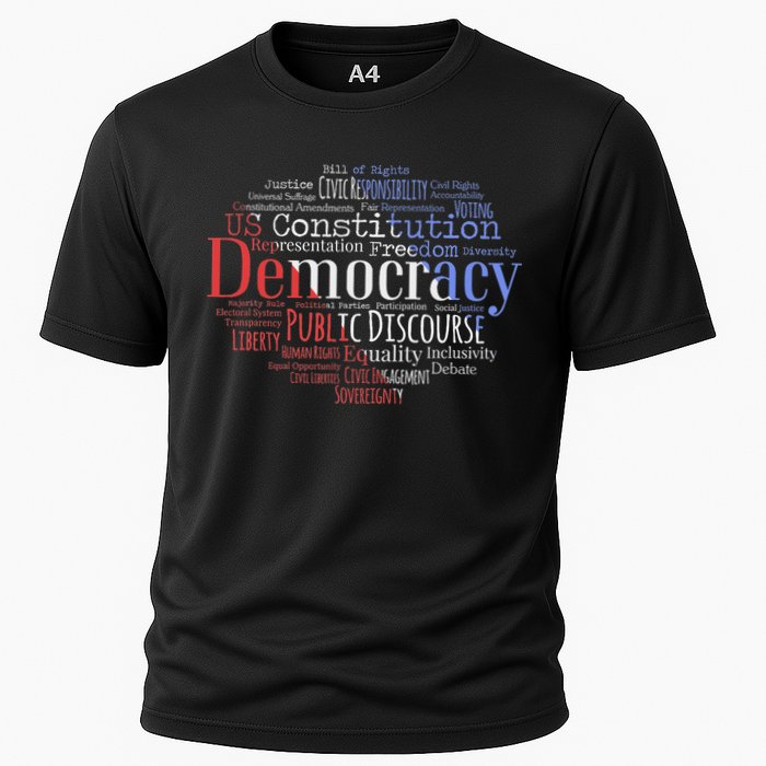 Democracy Word Cloud Art Election Red White And Blue Cooling Performance Crew T-Shirt