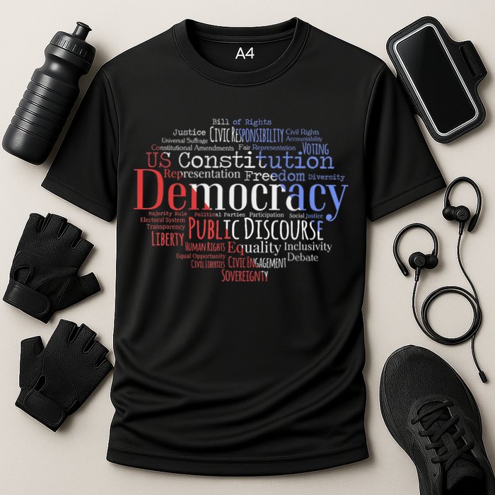 Democracy Word Cloud Art Election Red White And Blue Cooling Performance Crew T-Shirt