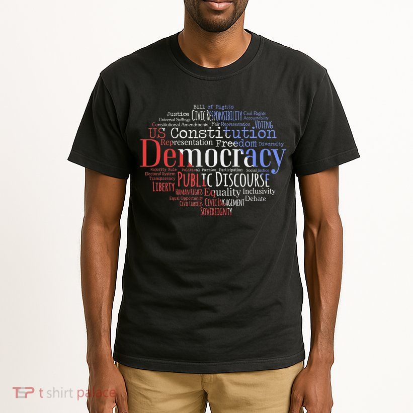 Democracy Word Cloud Art Election Red White And Blue Tall T-Shirt