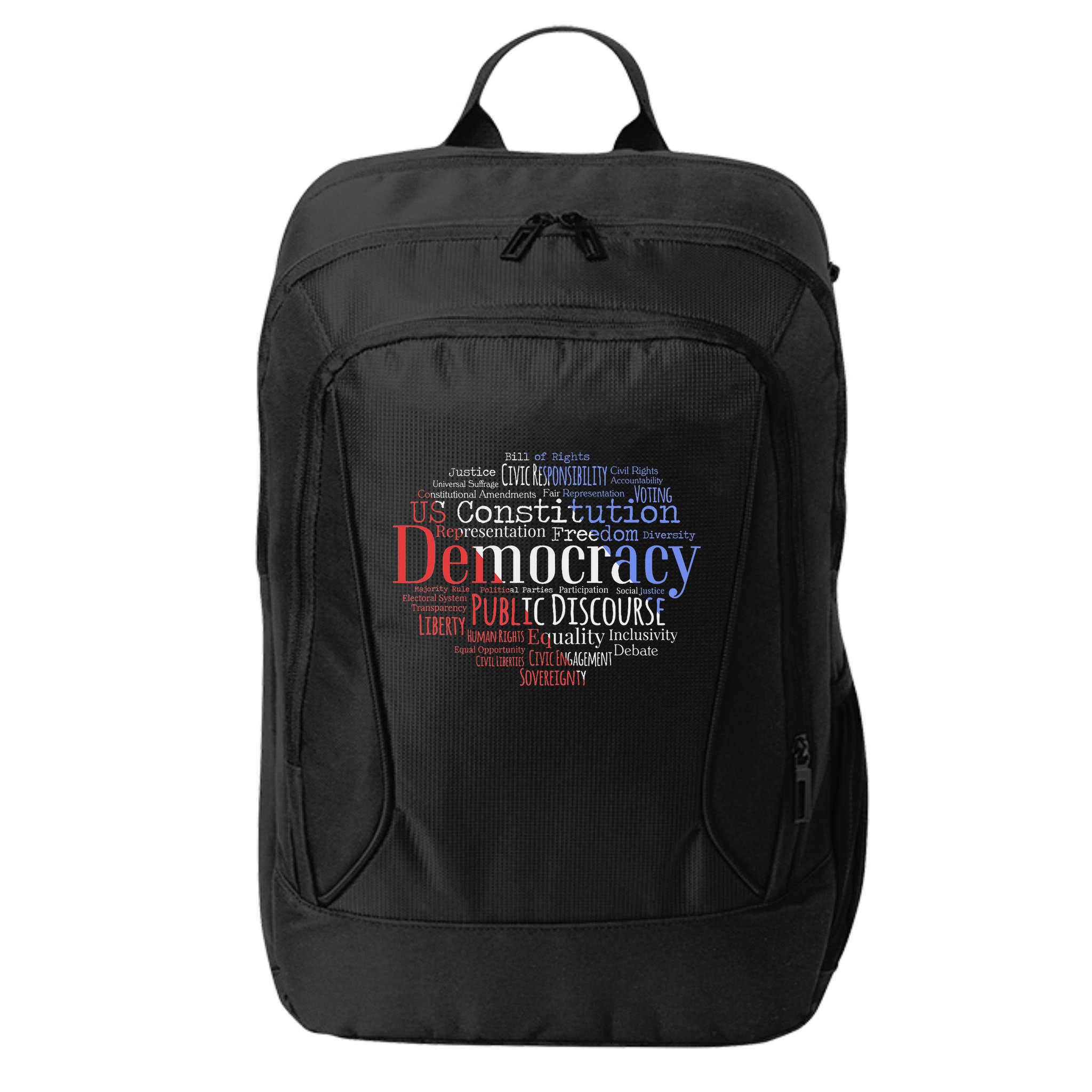 Democracy Word Cloud Art Election Red White And Blue City Backpack