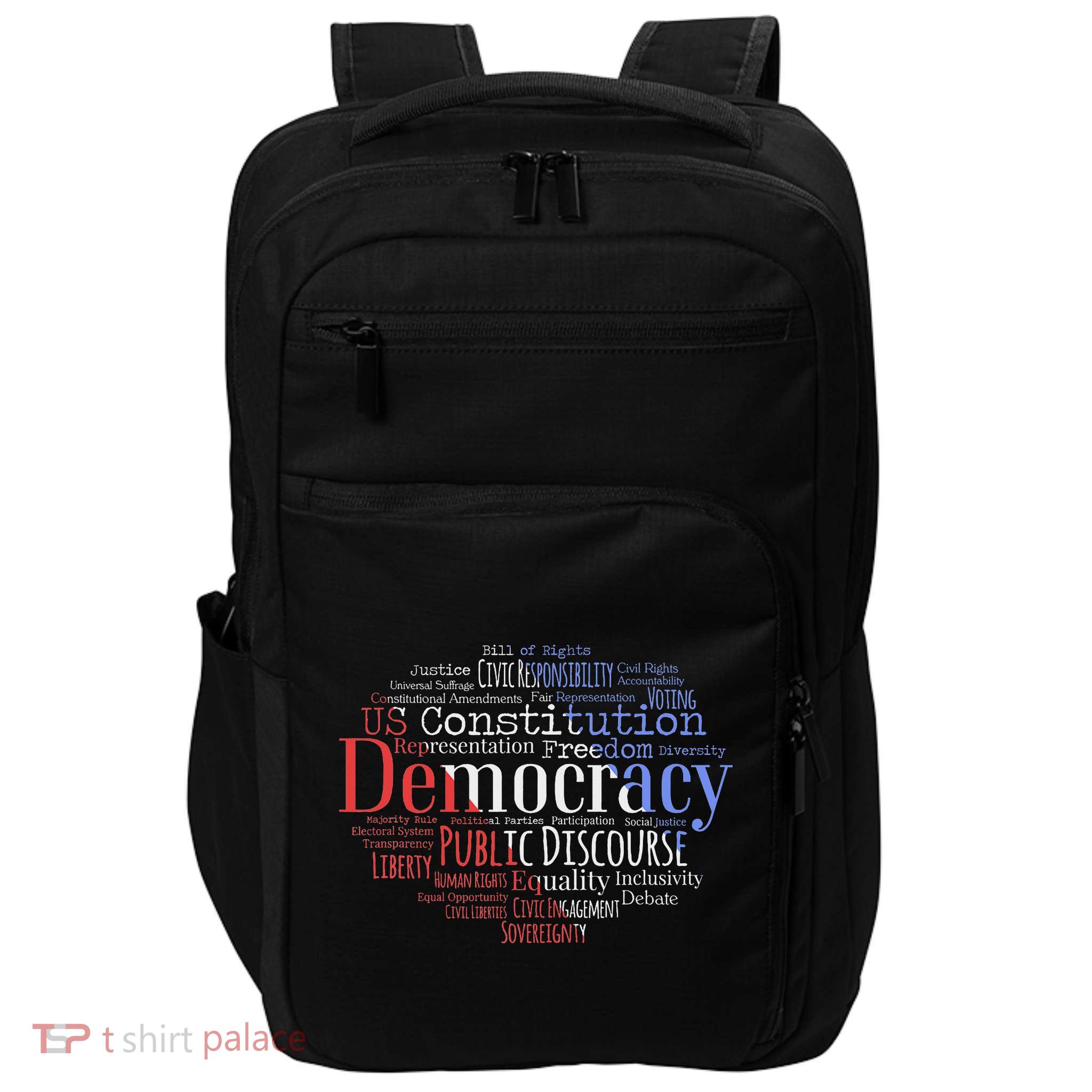 Democracy Word Cloud Art Election Red White And Blue Impact Tech Backpack