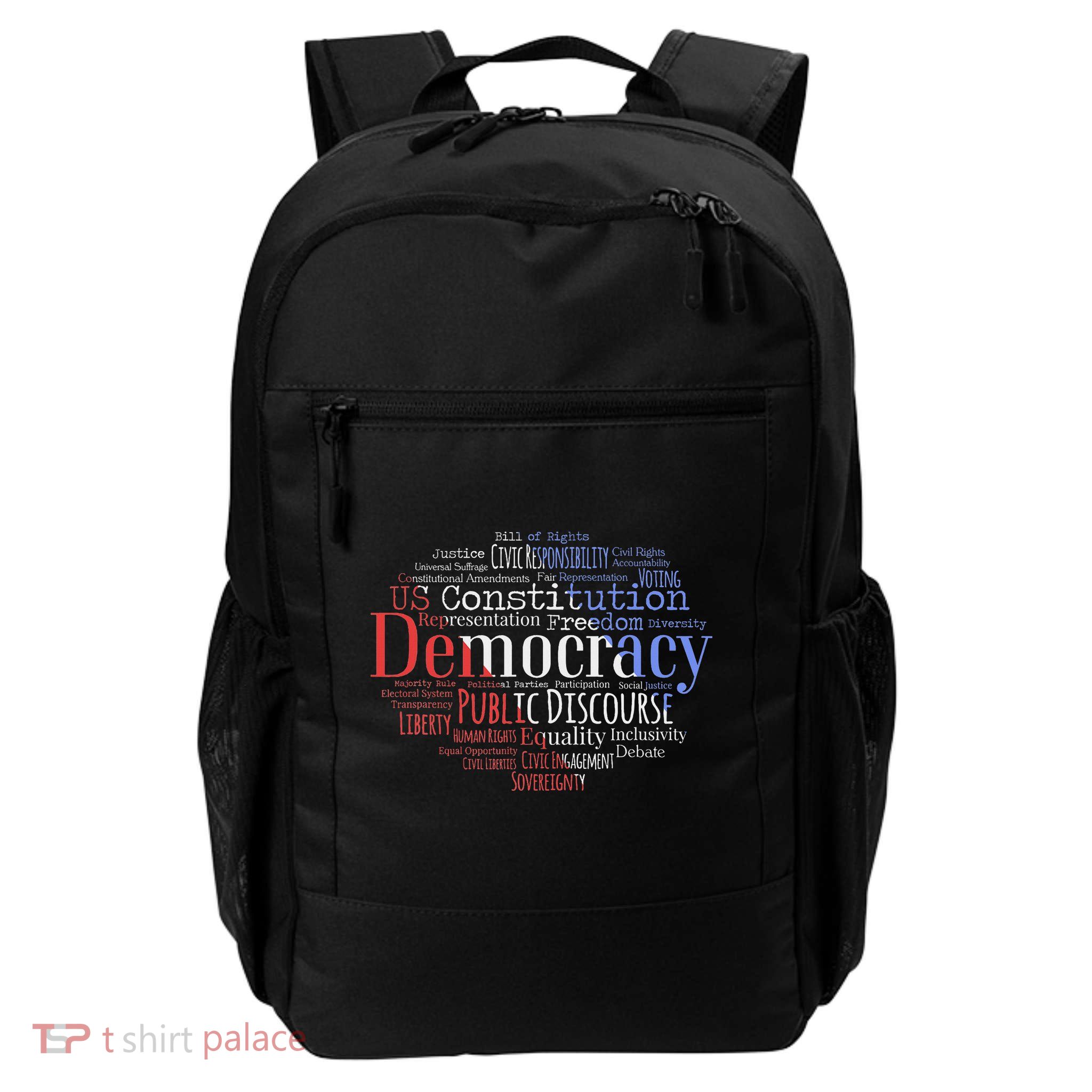 Democracy Word Cloud Art Election Red White And Blue Backpack