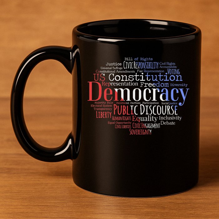 Democracy Word Cloud Art Election Red White And Blue 11oz C Handle Ceramic Mug