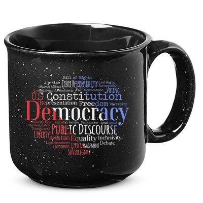Democracy Word Cloud Art Election Red White And Blue 15oz Campfire Ceramic Mug