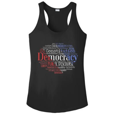 Democracy Word Cloud Art Election Red White And Blue Ladies PosiCharge Competitor Racerback Tank