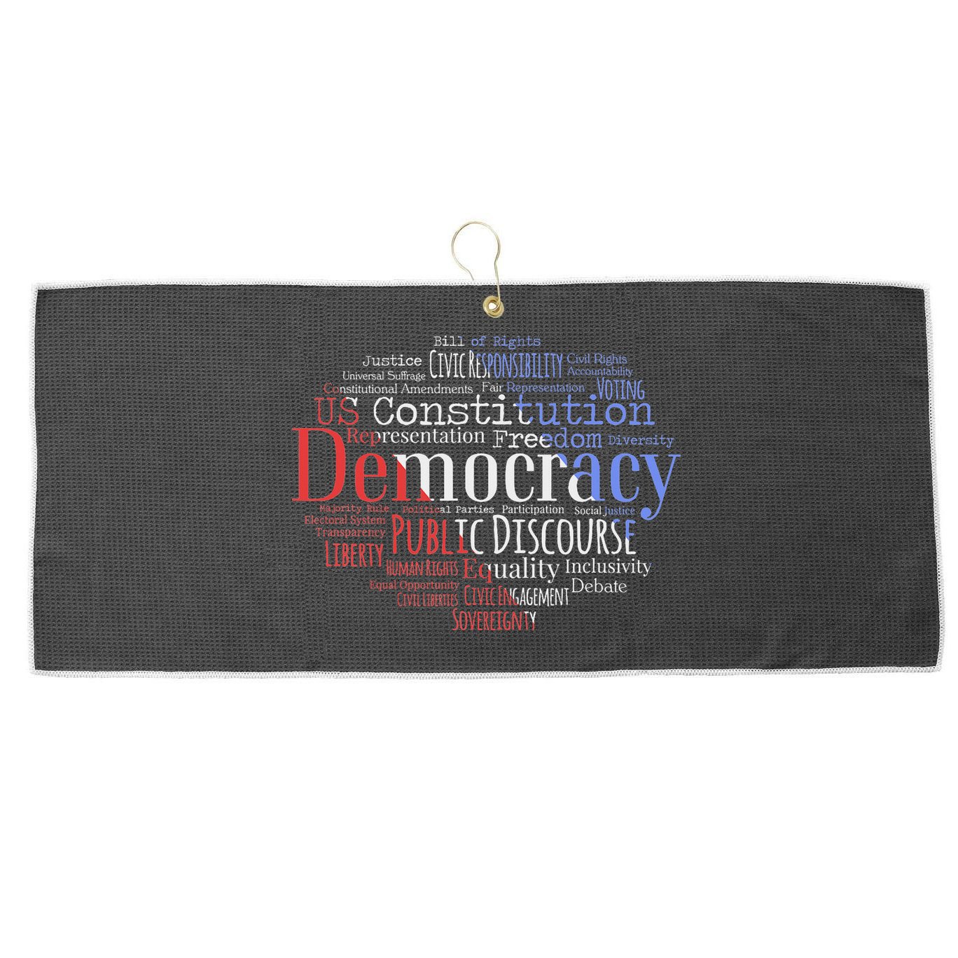 Democracy Word Cloud Art Election Red White And Blue Large Microfiber Waffle Golf Towel
