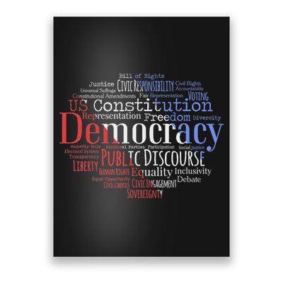 Democracy Word Cloud Art Election Red White And Blue Poster