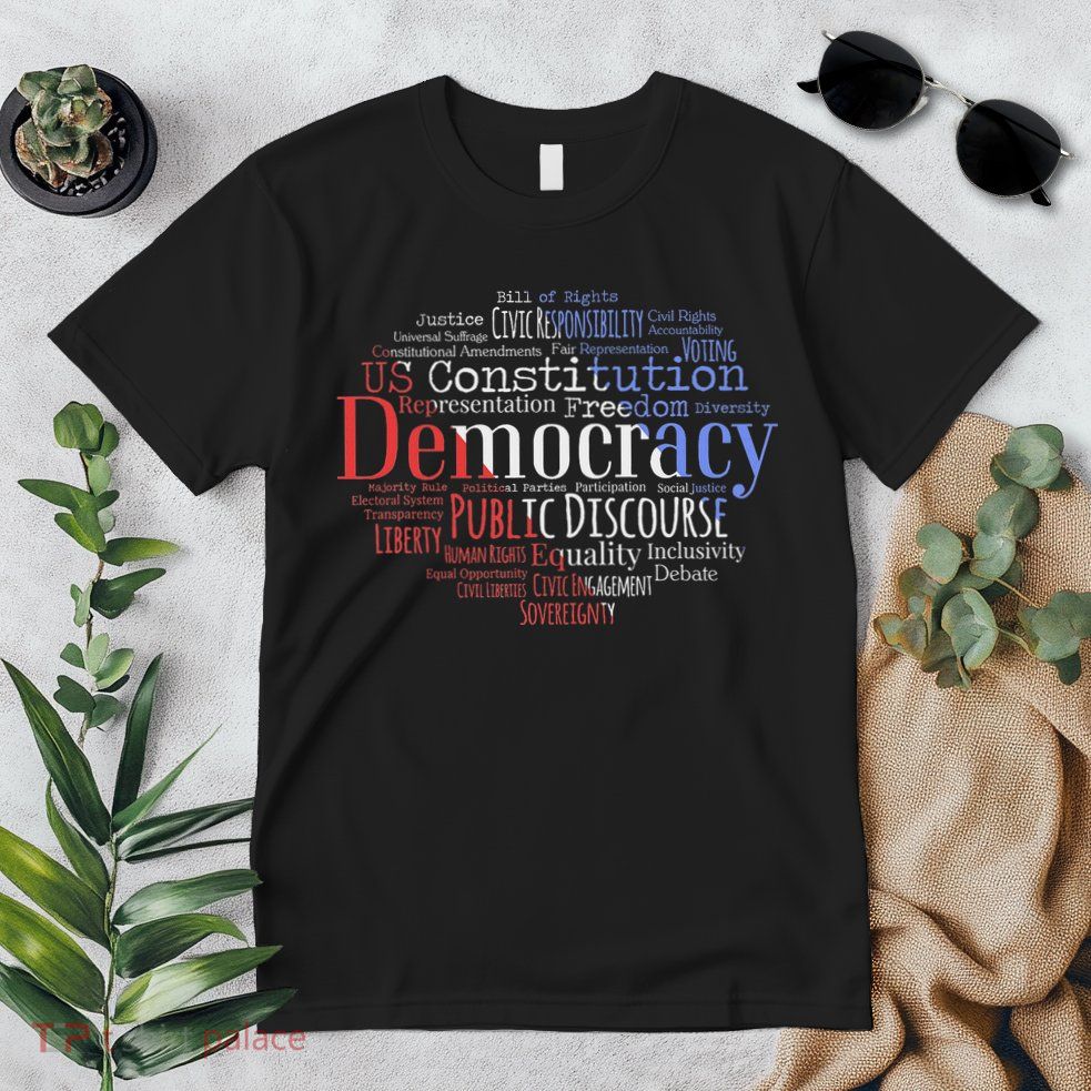 Democracy Word Cloud Art Election Red White And Blue Premium T-Shirt
