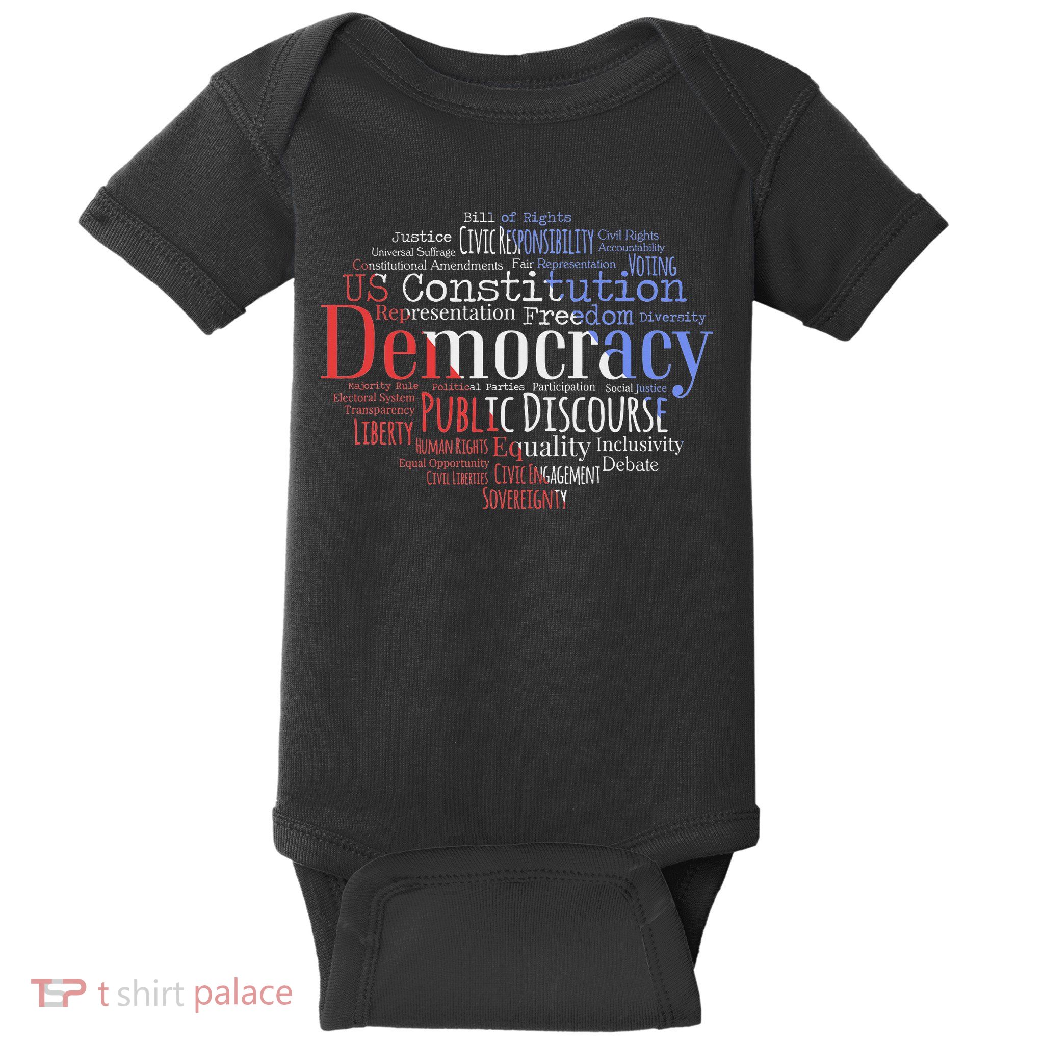 Democracy Word Cloud Art Election Red White And Blue Baby Bodysuit