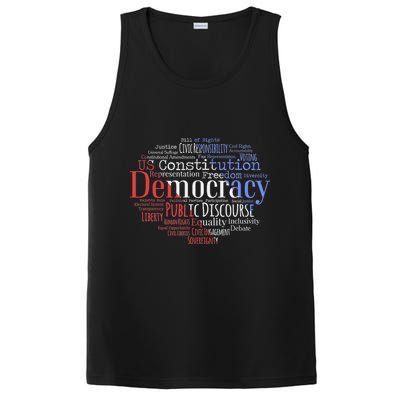 Democracy Word Cloud Art Election Red White And Blue PosiCharge Competitor Tank
