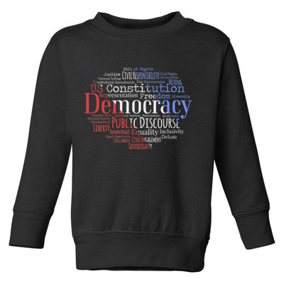 Democracy Word Cloud Art Election Red White And Blue Toddler Sweatshirt
