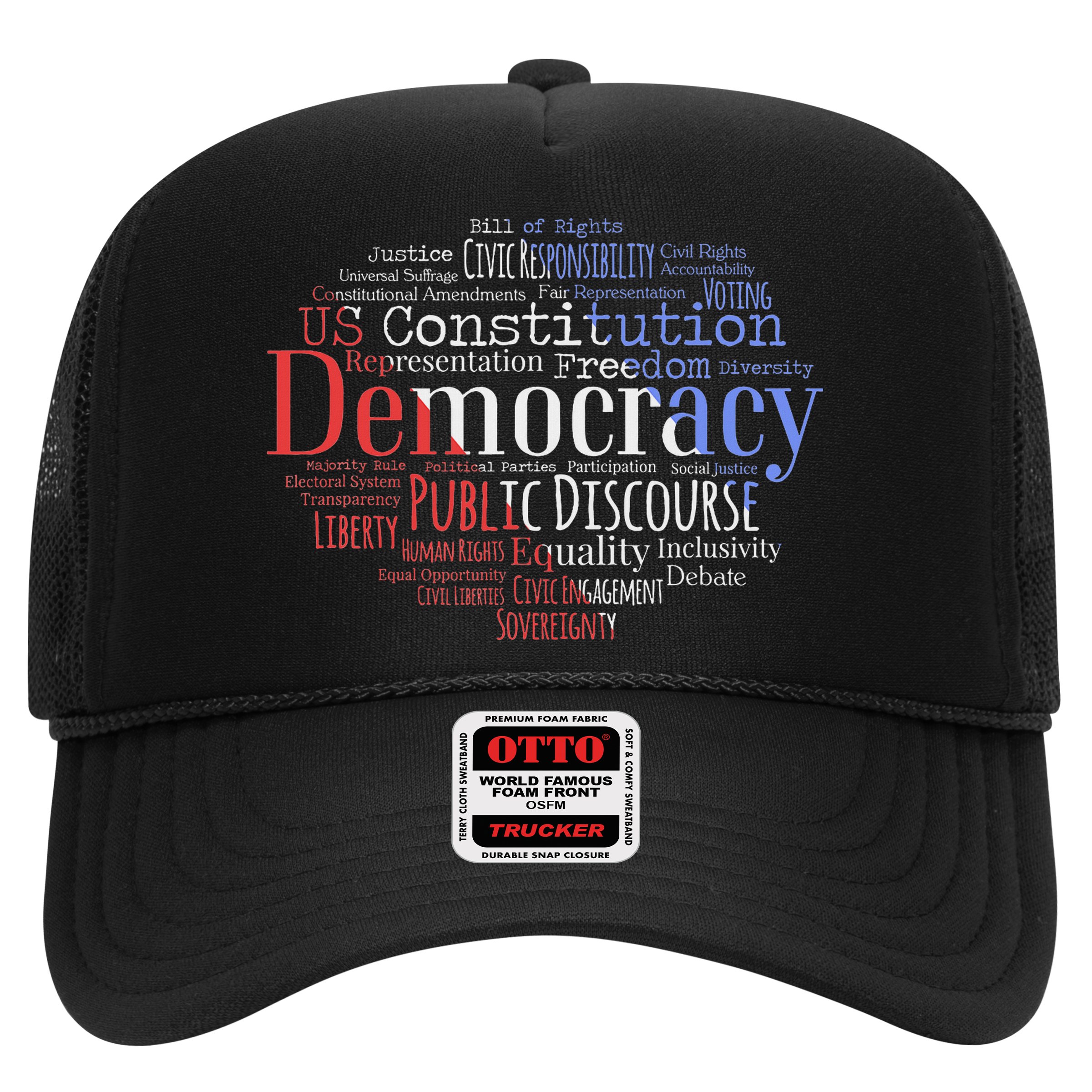 Democracy Word Cloud Art Election Red White And Blue Hat