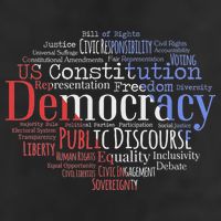 Democracy Word Cloud Art Election Red White And Blue Hat