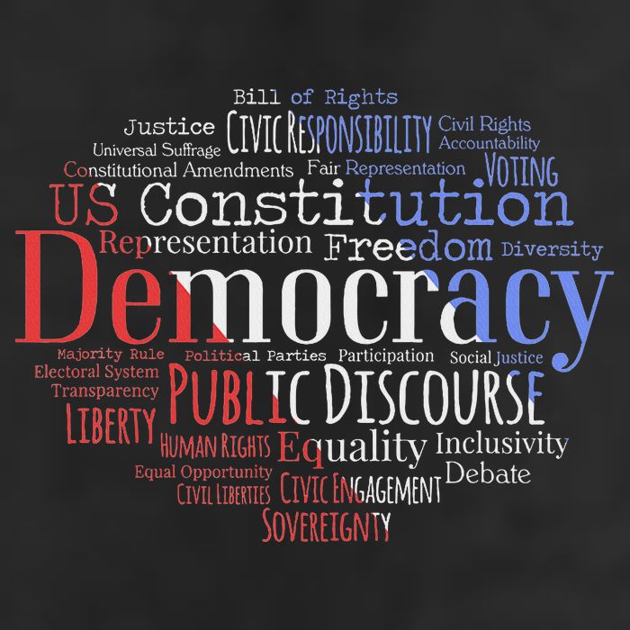 Democracy Word Cloud Art Election Red White And Blue Hat