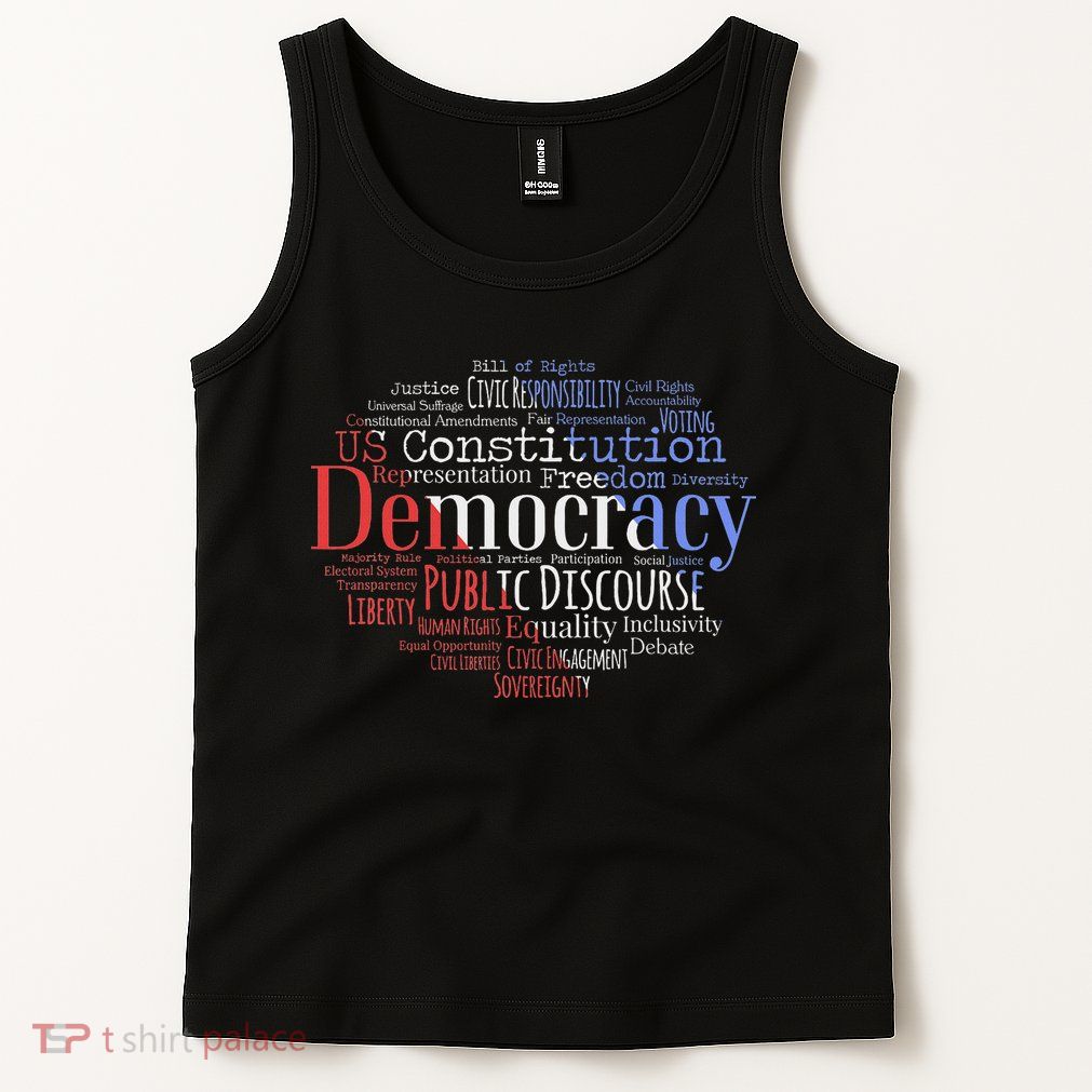 Democracy Word Cloud Art Election Red White And Blue Tank Top