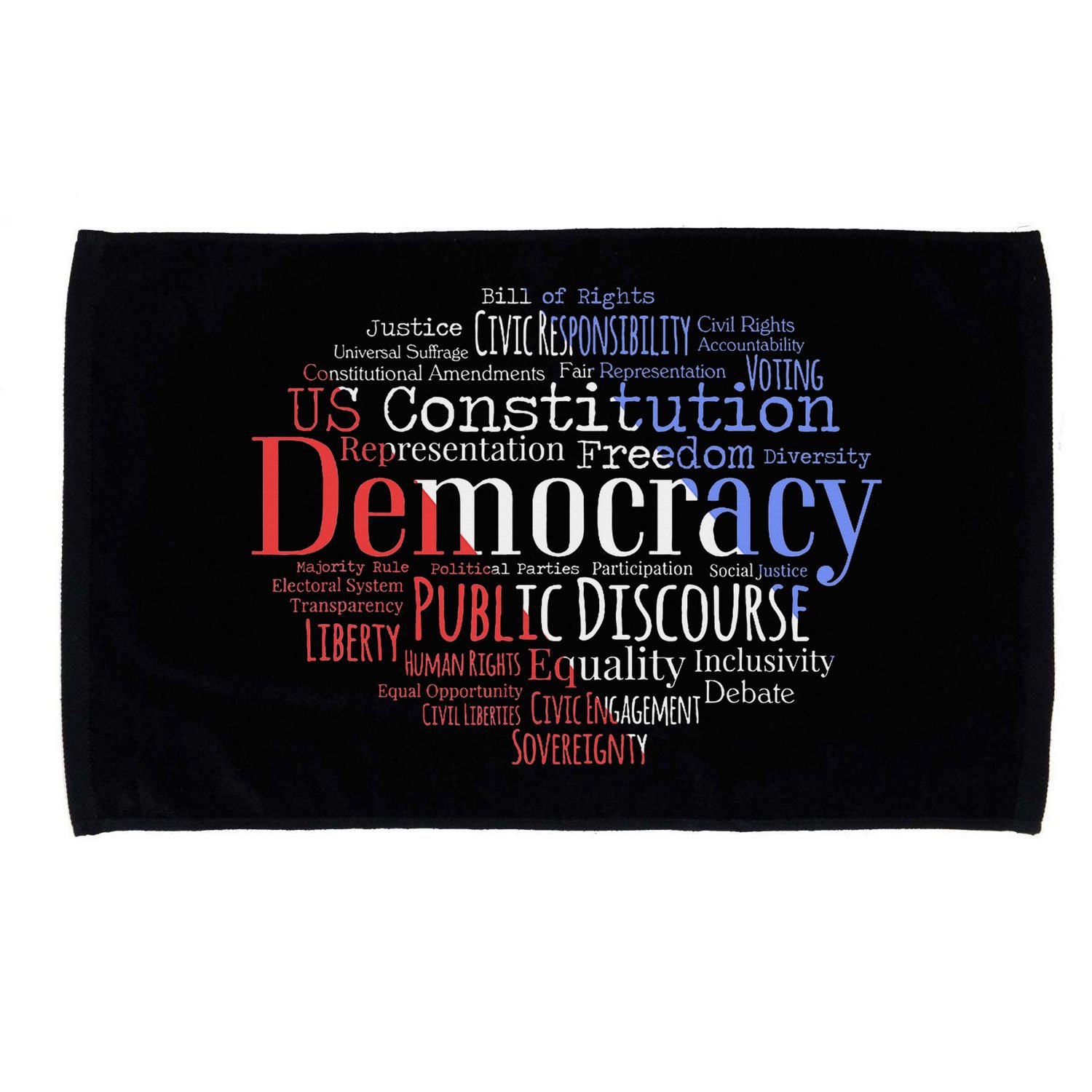 Democracy Word Cloud Art Election Red White And Blue Microfiber Hand Towel
