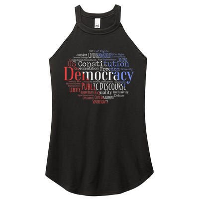 Democracy Word Cloud Art Election Red White And Blue Women's Perfect Tri Rocker Tank