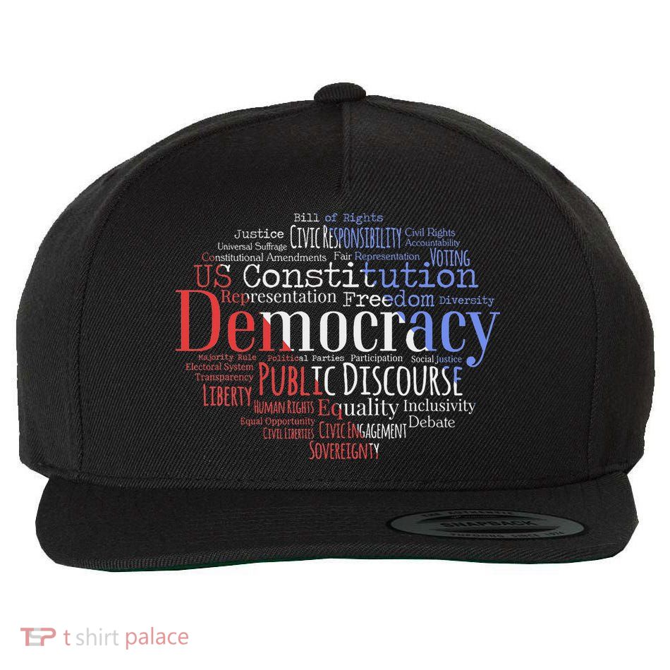 Democracy Word Cloud Art Election Red White And Blue Wool Snapback Cap