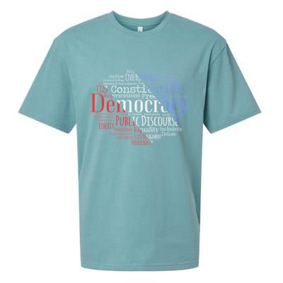 Democracy Word Cloud Art Election Red White And Blue Sueded Cloud Jersey T-Shirt