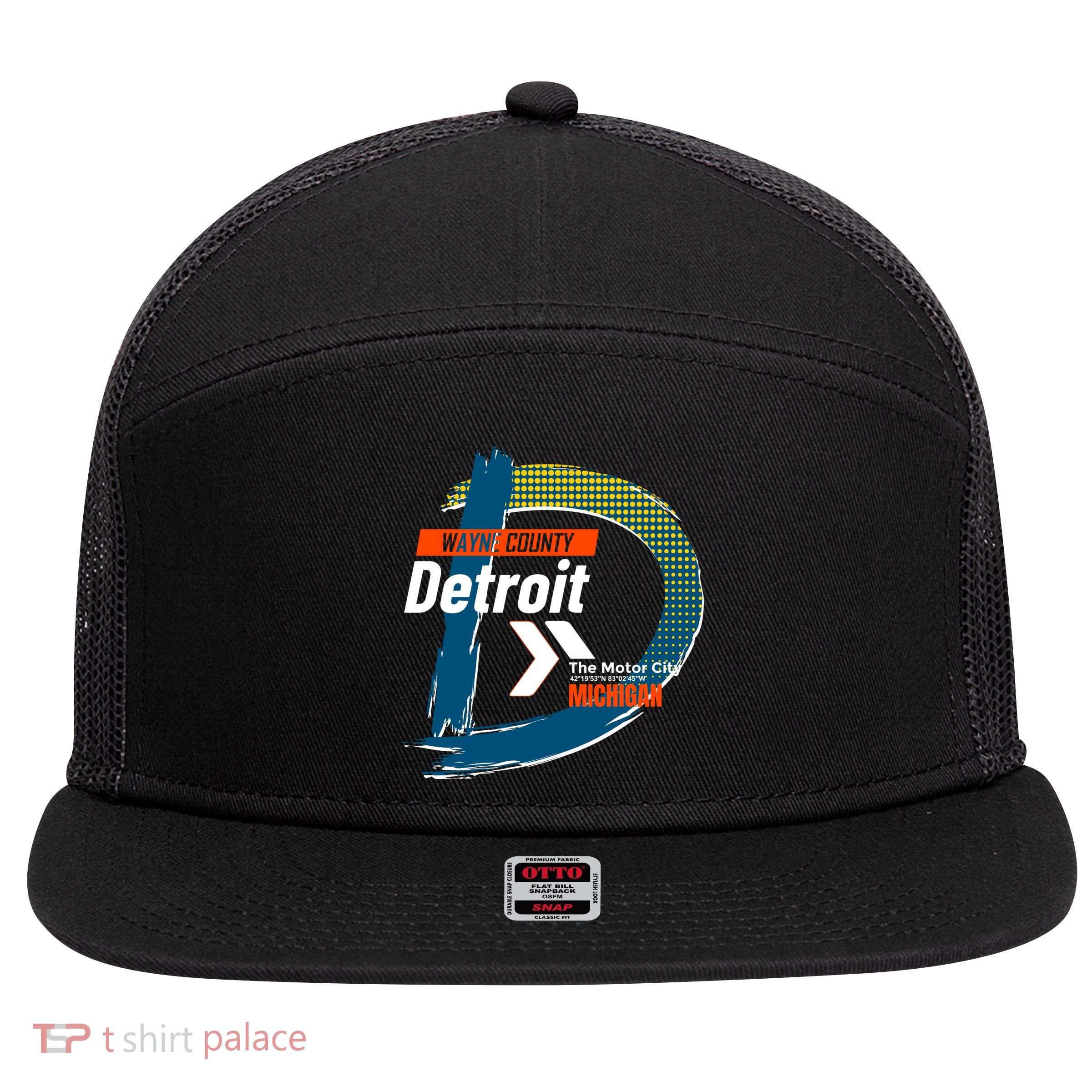 Detroit Wayne County Michigan Modern Logo 7 Panel Mesh Trucker Snapback Hat