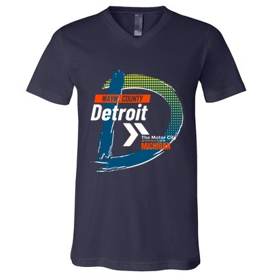 Detroit Wayne County Michigan Modern Logo V-Neck T-Shirt