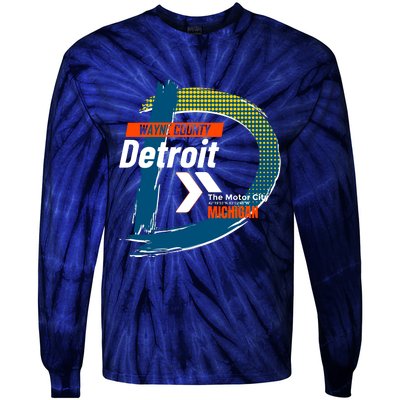 Detroit Wayne County Michigan Modern Logo Tie-Dye Long Sleeve Shirt