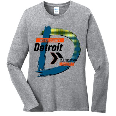 Detroit Wayne County Michigan Modern Logo Ladies Long Sleeve Shirt