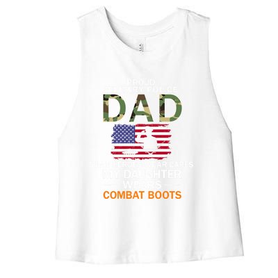 Daughter Wear Combat Bootsfunny Giftproud Mp Military Police Dad Army Gift Women's Racerback Cropped Tank