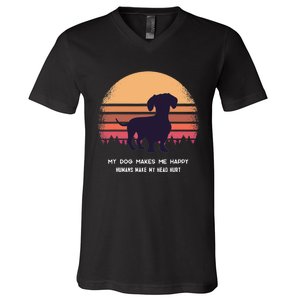 Dachshund Wiener Doxen Dog Retro V-Neck T-Shirt