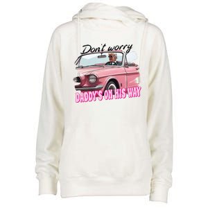 Dont Worry Daddys On His Way Funny Trump In Car 2024 Womens Funnel Neck Pullover Hood