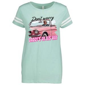 Dont Worry Daddys On His Way Funny Trump In Car 2024 Enza Ladies Jersey Football T-Shirt