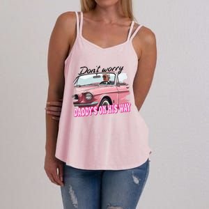 Dont Worry Daddys On His Way Funny Trump In Car 2024 Women's Strappy Tank