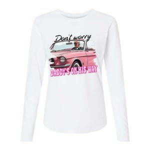 Dont Worry Daddys On His Way Funny Trump In Car 2024 Womens Cotton Relaxed Long Sleeve T-Shirt