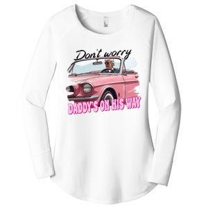 Dont Worry Daddys On His Way Funny Trump In Car 2024 Women's Perfect Tri Tunic Long Sleeve Shirt