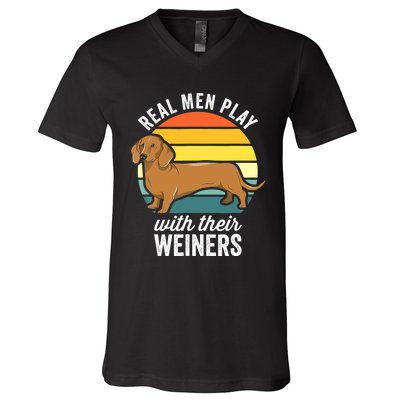 Dachshund Weiner Dog Real Play With Their Weiners V-Neck T-Shirt