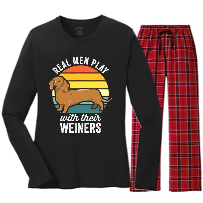 Dachshund Weiner Dog Real Play With Their Weiners Women's Long Sleeve Flannel Pajama Set 