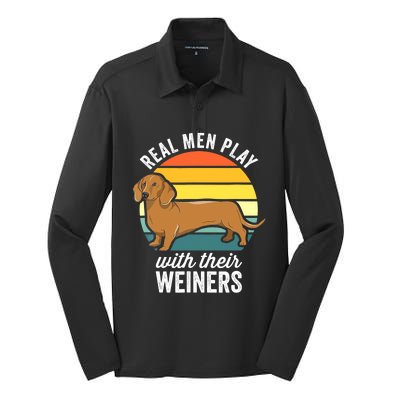 Dachshund Weiner Dog Real Play With Their Weiners Silk Touch Performance Long Sleeve Polo