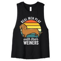 Dachshund Weiner Dog Real Play With Their Weiners Women's Racerback Cropped Tank