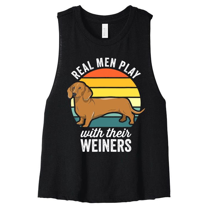 Dachshund Weiner Dog Real Play With Their Weiners Women's Racerback Cropped Tank