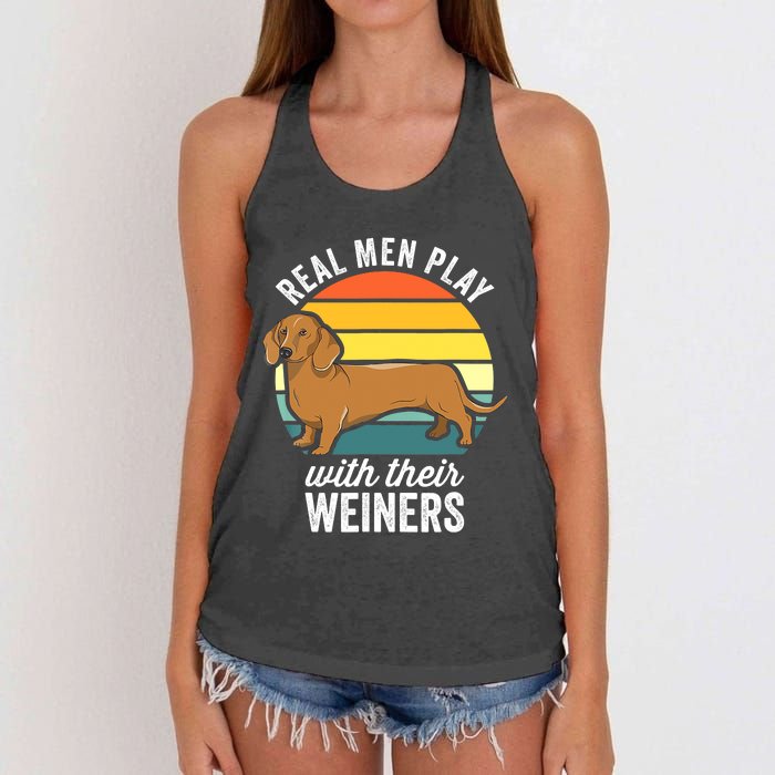 Dachshund Weiner Dog Real Play With Their Weiners Women's Knotted Racerback Tank