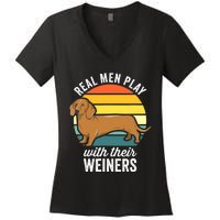 Dachshund Weiner Dog Real Play With Their Weiners Women's V-Neck T-Shirt