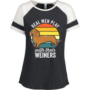 Dachshund Weiner Dog Real Play With Their Weiners Enza Ladies Jersey Colorblock Tee